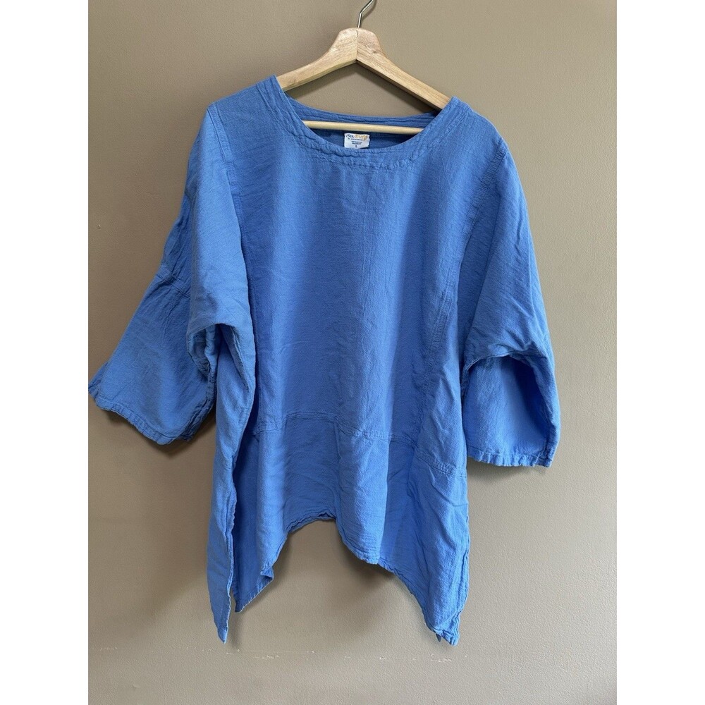 Sea Breeze 100% Cotton Drapey Top Swim Cover Up Blue Size Large‎ Beach Tunic EUC